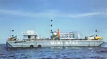 Mini-OTEC is the first ocean power plant to produce more electricity than it uses. The barge is moored off Hawaii's coast.